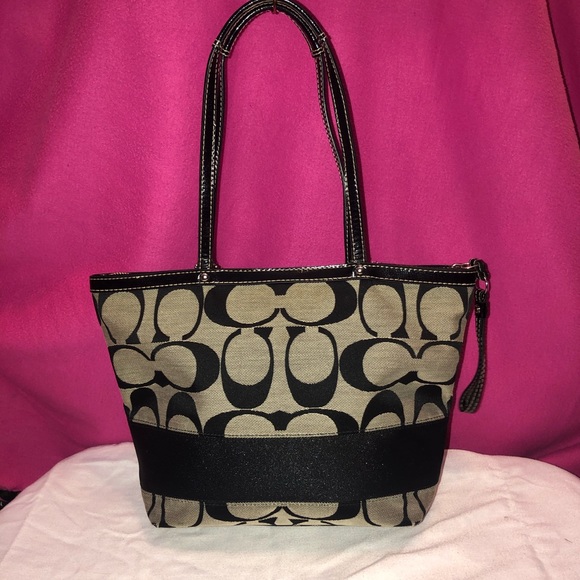 Coach Signature Stripe Gray/Black Tote - Picture 2 of 6